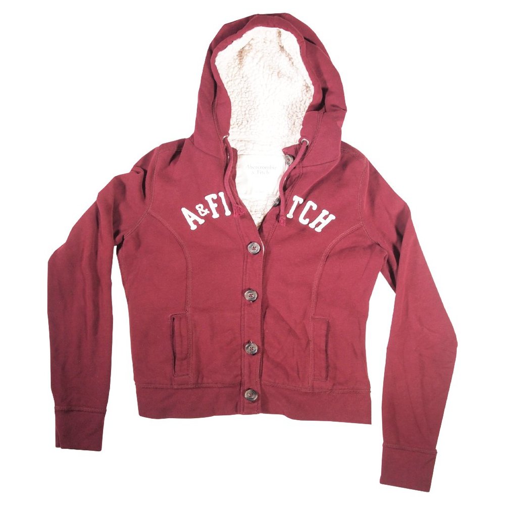 Abercrombie & Fitch Sherpa Lined Hoodie Jacket, Ladies Size Large Burgundy